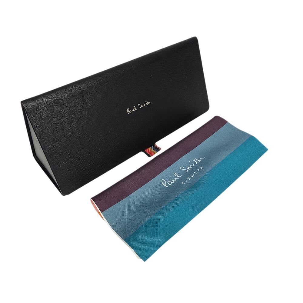 PAUL SMITH TRIANGLE HARD SHELL EYEGLASS CASE + MULTI‑STRIPE CLOTH – BLACK – 6"